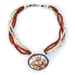 Vintage Mosaic Shell Pendant Necklace